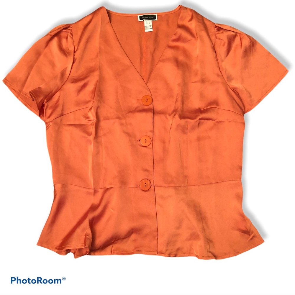 Another Story Orange Peplum Button Top